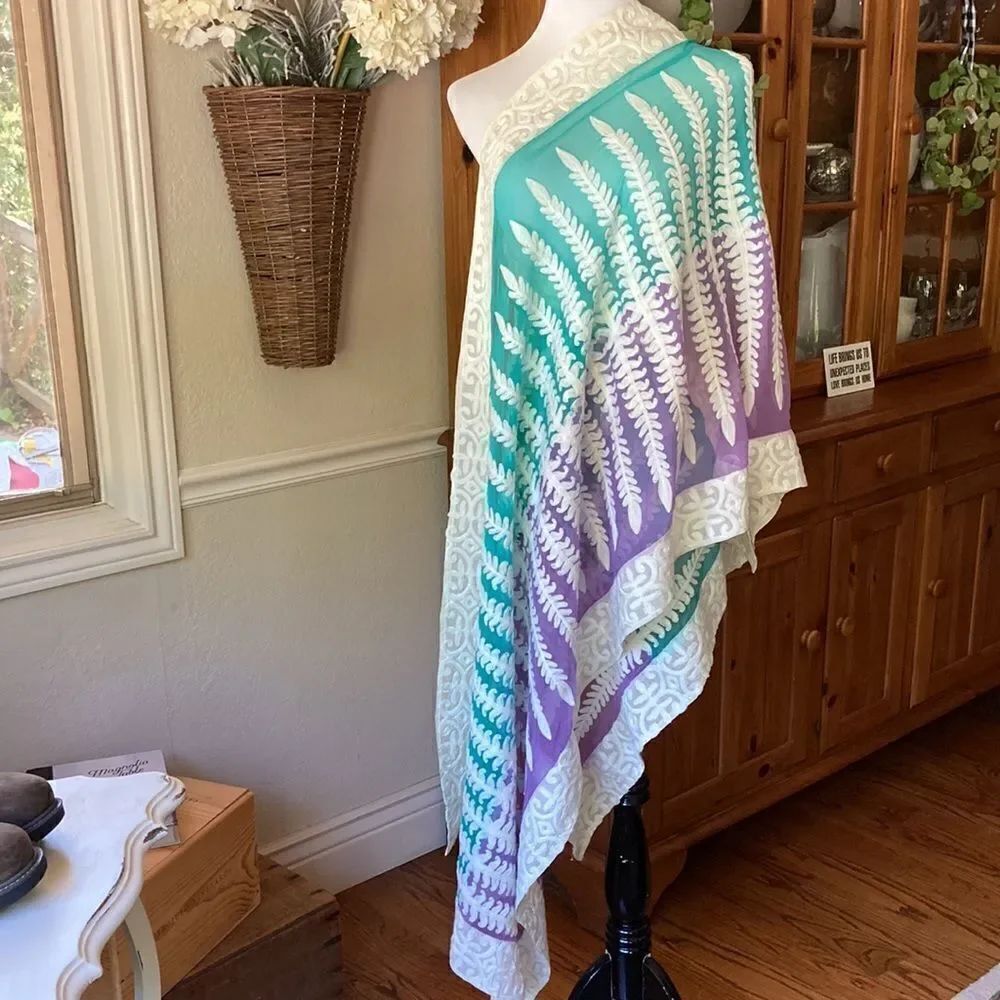 New With Tags Embroidered Organza Dupatte Long Shawl Like Scarf